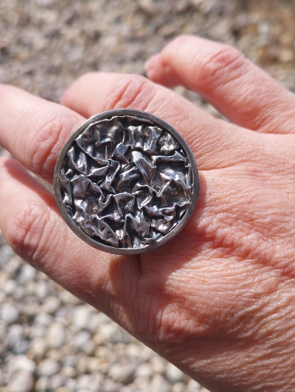 Sterling Silver Ring - Textured Round Design
